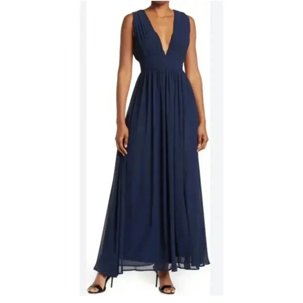 Love by Design Navy Gown Maxi Dress Formal‎ Sz L Graduation Wedding Guest Slit